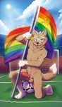  animal_genitalia animal_penis anthro athletic ball balls canine canine_penis cobaltsynapse dog dripping erection eyewear goggles hammer_and_sickle kneeling knot looking_at_viewer male male/male mammal naughty_face nipples nude outside penis pinup pose precum public rainbow_flag rainbow_symbol sheath signature soccer_ball solo stadium zabivaka 