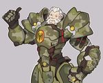  armor beard bundeswehr_reinhardt commentary facial_hair highres overwatch reinhardt_(overwatch) scar short_hair smile splashbrush thumbs_up white_hair 