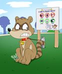  angry cartoon_network collar leash male mammal matiu outside raccoon regular_show rigby_(regular_show) 