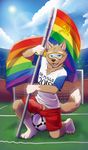 animal_genitalia animal_penis anthro athletic ball barefoot bulge canine canine_penis clothing cobaltsynapse dog dripping erection eyewear goggles hammer_and_sickle jersey kneeling knot looking_at_viewer male male/male mammal naughty_face nipples outside penis pinup poking_out pose precum public rainbow_flag rainbow_symbol sheath shirt shorts signature soccer_ball solo stadium t-shirt zabivaka 