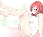  absurdres ankoiri arm_support ass breasts highres legs legs_up love_live! love_live!_school_idol_project medium_breasts nishikino_maki plump purple_eyes red_hair school_swimsuit short_hair simple_background sitting swimsuit thighs white_background white_school_swimsuit white_swimsuit 
