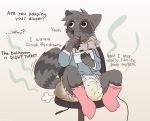  bulge cum diaper feces male mammal messy_diaper messyszop procyonid raccoon scat soiling solo stink_lines unseen_character urine wet_diaper wetting 