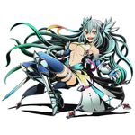  aqua_hair armor armored_boots blue_gloves blue_legwear boots breasts cleavage dione_(road_to_dragons) divine_gate fingerless_gloves floating_hair full_body gloves green_hair hair_between_eyes holding holding_sword holding_weapon long_hair medium_breasts midriff multicolored_hair navel official_art open_mouth orange_eyes road_to_dragons solo sword thigh_strap thighhighs transparent_background two-tone_hair ucmm underboob very_long_hair weapon 