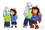  asriel_dreemurr boots boss_monster caprine child clothing duo fangs footwear fur goat human long_ears mammal protagonist_(undertale) scarf stripes tc-96 translucent undertale video_games white_fur young 