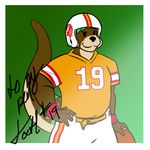  anthro autograph ball buccaneers clefur clothed clothing football_(ball) football_gear football_player male mammal muscular muscular_male mustelid number otter photo solo sport tampa_bay 