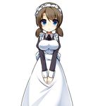  apron blue_eyes brown_hair highres looking_at_viewer maid maid_headdress original shirasu_youichi short_hair simple_background solo 