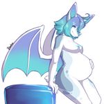  2017 anthro bat belly big_belly blue_eyes blue_fur blue_hair blue_lips blue_nose bourbon._(artist) breasts female fur hair hand_on_stomach long_hair mammal nude pointy_ears pregnant side_boob side_view simple_background solo white_background white_fur 