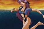  1girl 90s animated animated_gif breasts cleavage dirty_pair dirty_pair_flash exercise female long_hair purple_hair running sea solo yuri_(dirty_pair) 