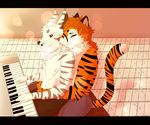 2017 anthro clothed clothing digital_artwork_(media) duo feline green_eyes heathecliff hug keyboard love male male/male mammal music partially_clothed red_eyes romantic_couple sitting smile tiger white_tiger 
