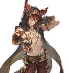  animal_ears arm_behind_head clenched_teeth earrings ears_through_headwear elmott erune fingerless_gloves gift gift_bag gloves granblue_fantasy incoming_gift jewelry looking_away male_focus minaba_hideo necklace official_art shirtless solo tan teeth transparent_background upper_body white_day 