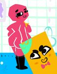  1-upclock animate_inanimate blush breasts butt duo female humanoid looking_back male necktie nintendo not_furry paper smile snipperclips standing video_games 