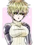  bad_id bad_pixiv_id black_sclera blonde_hair breasts cyborg earrings genderswap genderswap_(mtf) genos jewelry large_breasts matsurika_(pixiv22855218) one-punch_man ribbed_sweater robot_joints short_hair sleeveless sleeveless_turtleneck solo stud_earrings sweater turtleneck yellow_eyes 