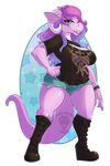  anthro big_breasts boots breasts clothed clothing dragon female footwear hair horn looking_at_viewer seamen smile solo standing 
