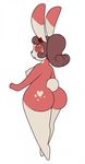  2016 anthro big_butt breasts brown_hair butt erect_nipples female fur hair hair_ribbon hi_res long_ears looking_back markings multicolored_fur nintendo nipples pok&eacute;mon ponytail pussy rabbit_tail ribbons simple_background solo spinda spiral_eyes sweetlemondragon thick_thighs two_tone_fur video_games wide_hips 