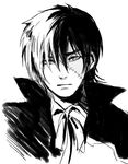  artist_request black_jack_(character) black_jack_(series) closed_mouth greyscale looking_at_viewer male_focus monochrome multicolored_hair scar simple_background solo white_background 