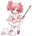  blush bow elbow_gloves eyebrows_visible_through_hair gloves hair_bow kaname_madoka kyubey looking_at_viewer mahou_shoujo_madoka_magica miiyon pink_bow pink_eyes pink_hair smile 