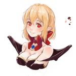  alternate_hairstyle bare_shoulders bat_wings blonde_hair bow breasts cleavage color_guide demon_girl demstouts disgaea dress hair_down jewelry looking_at_viewer makai_senki_disgaea_2 medium_breasts palette pointy_ears red_bow red_eyes red_ribbon ribbon rozalin smile solo strapless strapless_dress upper_body white_background wings 