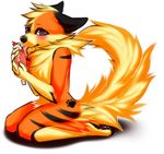  angiewolf anthro blonde_hair canine fur grey_eyes hair kneeling licking male mammal orange_fur possibly_phallic simple_background smile solo tongue tongue_out white_background 
