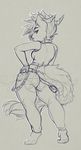  anthro blue_theme canine clothed clothing collar female higgyy horn hybrid looking_at_viewer mammal sketch solo standing watermark 