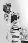  2015 anthro big_breasts big_butt breasts bulge butt clothing dickgirl digital_media_(artwork) fel feline fur greyscale hair hi_res huge_breasts intersex kenno_arkkan laugh looking_at_viewer mammal monochrome my_life_with_fel pinup pose simple_background smile solo standing tiger underwear voluptuous 