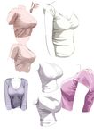  breasts cleavage commentary_request kaisen_chuui large_breasts long_sleeves medium_breasts multiple_views original purple_blouse shirt short_sleeves sketch sweater t-shirt torso turtleneck turtleneck_sweater v-neck white_background white_blouse 