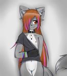  bottomless canine clothed clothing collar cute dream_mirage emo flat_chested fox hair hybrid kayla_kitsune long_hair mammal pussy pussy_juice shirt simple_background solo teenager wolf young 