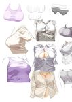  breast_squeeze breasts button_gap cleavage collared_shirt commentary_request dress_shirt grey_shirt kaisen_chuui large_breasts long_sleeves original partially_unbuttoned popped_button shirt short_hair sketch skin_tight t-shirt tank_top torso underwear white_background white_bra white_shirt 