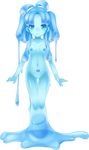  antenna_hair blue_eyes blue_hair breasts core full_body goo_girl looking_at_viewer monster_girl navel nipples sidelocks slime small_breasts smile solo transparent_background 
