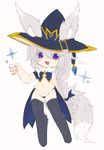  artist_request furry long_hair red_eyes stocking white_hair witch_hat wolf 