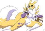  2017 alpha_channel anthro big_breasts book breasts digimon eyewear female glasses nude renamon smile solo yawg 