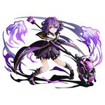  black_dress cloudy_(divine_gate) collar divine_gate dress elbow_gloves floating_hair frilled_dress frills full_body gloves grin hair_between_eyes hair_ornament hairclip holding holding_weapon looking_at_viewer official_art pink_eyes purple_gloves purple_hair short_hair smile solo transparent_background ucmm weapon 