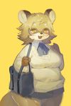  brown_eyes brown_hair furry glasses kishibe plump raccoon school_uniform short_hair 