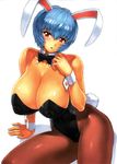  1girl ayanami_rei bare_shoulders blue_hair bowtie breasts bunny_ears bunny_tail bunnysuit cameltoe cleavage embarrassed erect_nipples eyebrows eyebrows_visible_through_hair fake_animal_ears fake_tail highres huge_breasts impossible_clothes legs looking_at_viewer mogudan mound_of_venus neon_genesis_evangelion pantyhose parted_lips puffy_nipples red_eyes shadow shiny shiny_skin short_hair simple_background sitting solo tail thighs white_background wrist_cuffs 