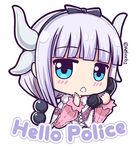  :o artist_name bangs beads blue_eyes blunt_bangs blush calling capelet dragon_girl dragon_horns dress english eyebrows_visible_through_hair face hair_beads hair_ornament hairband half-closed_eyes holding holding_phone horns jitome kanna_kamui kelinch1 kobayashi-san_chi_no_maidragon lavender_hair low_twintails open_mouth phone ribbon simple_background solo text_focus triangle_mouth twintails twitter_username upper_body white_background 