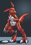  2011 anthro claws clothing digimon digital_media_(artwork) forced_transformation guilmon low_res male mammal picklejuice ripping rubber scalie shiny simple_background solo tk torn_clothing transformation wardrobe_malfunction 