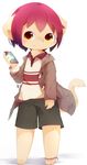  anthro aoino blush cat clothing cub feline fur hindpaw jacket looking_at_viewer male mammal paws phone shadow shorts simple_background solo standing tan_fur white_background yellow_eyes young 