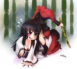  all_fours animal_ears bamboo bikuseno black_blouse black_hair blouse breasts cape cleavage commentary downblouse dullahan headless imaizumi_kagerou long_hair long_sleeves miniskirt multiple_girls red_cape red_eyes red_skirt sekibanki skirt tail touhou white_blouse wolf_ears wolf_tail 