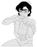  1boy aladdin_(character) aladdin_(disney) blush cum cum_on_body male_focus monochrome o_chinchin_rando solo_focus sweat yaoi 