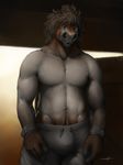  anthro biceps clothed clothing equine fur grey_eyes hair hi_res horse looking_at_viewer male mammal muscular muscular_male open_mouth portrait solo sweat wiredhooves 