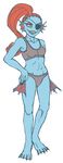  1_eye anthro bikini breasts clothing eye_patch eyewear fish hair long_hair marine red_hair small_breasts smile solo swimsuit undertale undyne unknown_artist video_games 