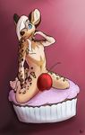  african_wild_dog anthro canine censored cherry convenient_censorship cupcake food fruit male mammal nude pickles-hyena simple_background solo 