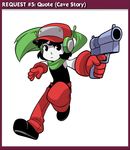  character_name copyright_name doukutsu_monogatari finger_on_trigger full_body gloves green_scarf gun hat male_focus mary_cagle quote red_gloves scarf sleeveless solo weapon 