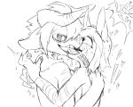  ! &lt;3 2018 ?! anthro anthro_on_anthro black_and_white breasts deep_kiss duo eye_contact featureless_breasts female hair hand_on_back horn internal kissing male male/female mammal mimme mintchoco monochrome neck_tuft nude pata saliva side_view simple_background sketch smile surprise tuft white_background 