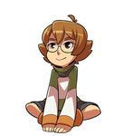  ahoge black_eyes brown_hair full_body glasses hyakujuu-ou_golion indian_style mary_cagle pidge_gunderson reverse_trap short_hair shorts sitting smile solo voltron:_legendary_defender 