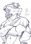  4_arms anthro big_muscles crossed_arms donryu dragon hair horn male multi_arm multi_limb muscular signature simple_background sketch solo valen 