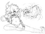  broken_horn camel_(dansen) giantess horns midriff monochrome navel oni original pointy_ears ushi-oni_(camel) vore younger 