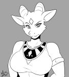  2019 anthro clothed clothing dragon female greyscale horn looking_at_viewer monochrome ryousakai simple_background solo watermark 
