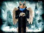  2017 4_fingers anthro avian beak cane clothed clothing digital_media_(artwork) eyelashes eyewear feathered_wings feathers green_eyes griphon looking_at_viewer male monocle scarf solo suit tagme taketheknot wings 