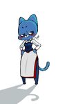  2017 anthro apron aw0 barefoot blue_eyes blue_fur blush cartoon_network cat clothing digital_media_(artwork) feline female frown fur half-closed_eyes hands_on_hips legwear looking_at_viewer mammal nicole_watterson simple_background standing the_amazing_world_of_gumball thigh_highs whiskers white_background 