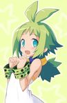  dress green_eyes green_hair highres iwasi-r jewelry looking_at_viewer marona_(phantom_brave) phantom_brave ponytail short_hair smile solo 